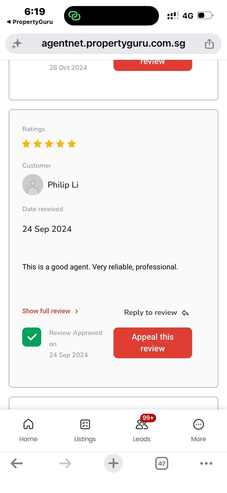 Five-star PropertyGuru review from Philip Li