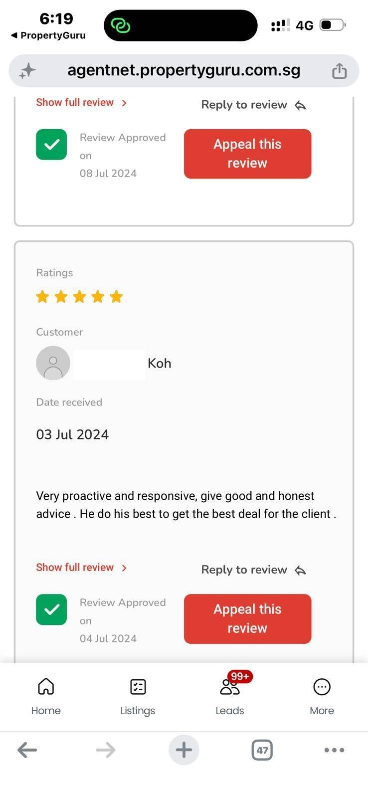 Five-star PropertyGuru review from Liang Wee Koh